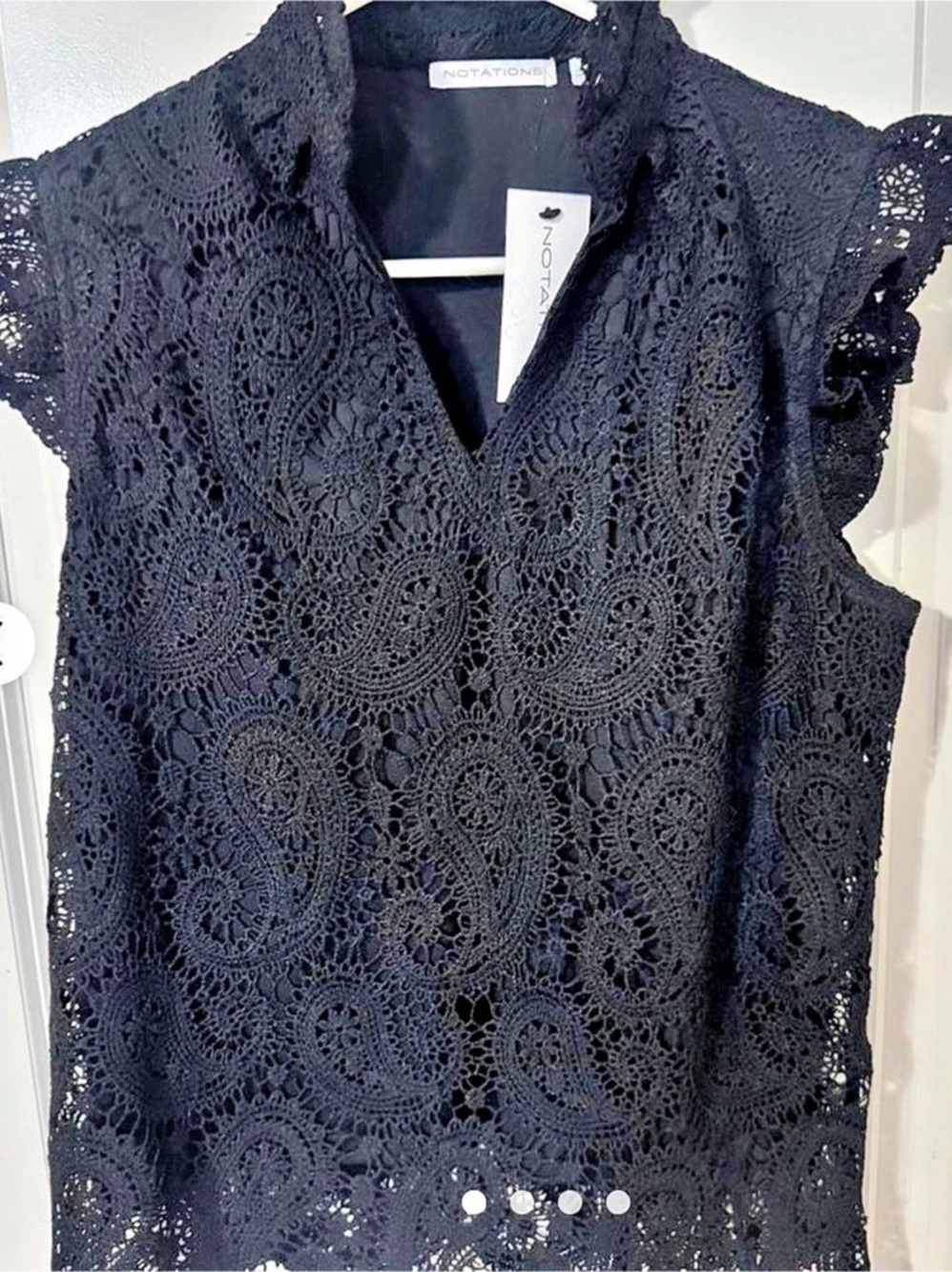 🔥2/$20🔥Notations Black Lace Flutter Sleeve Blouse Size XL. NWT